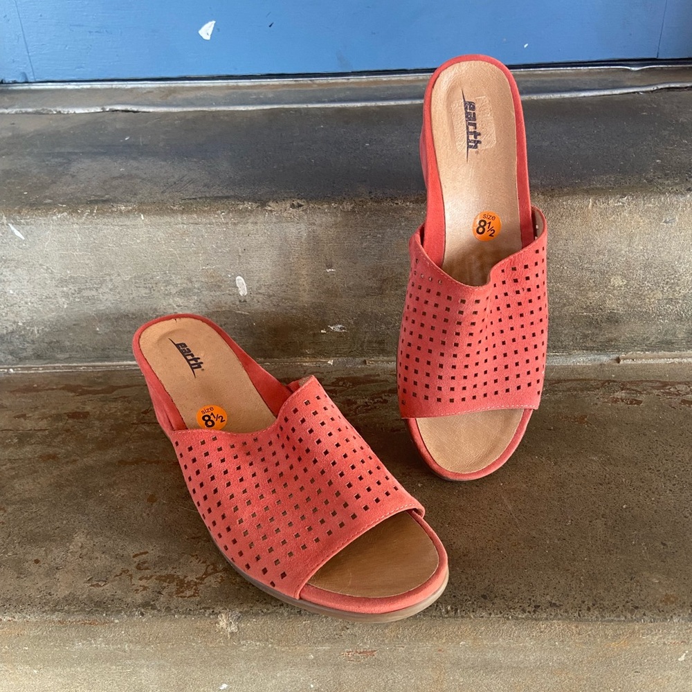 Earth Coral Suede Perforated Slide Mules